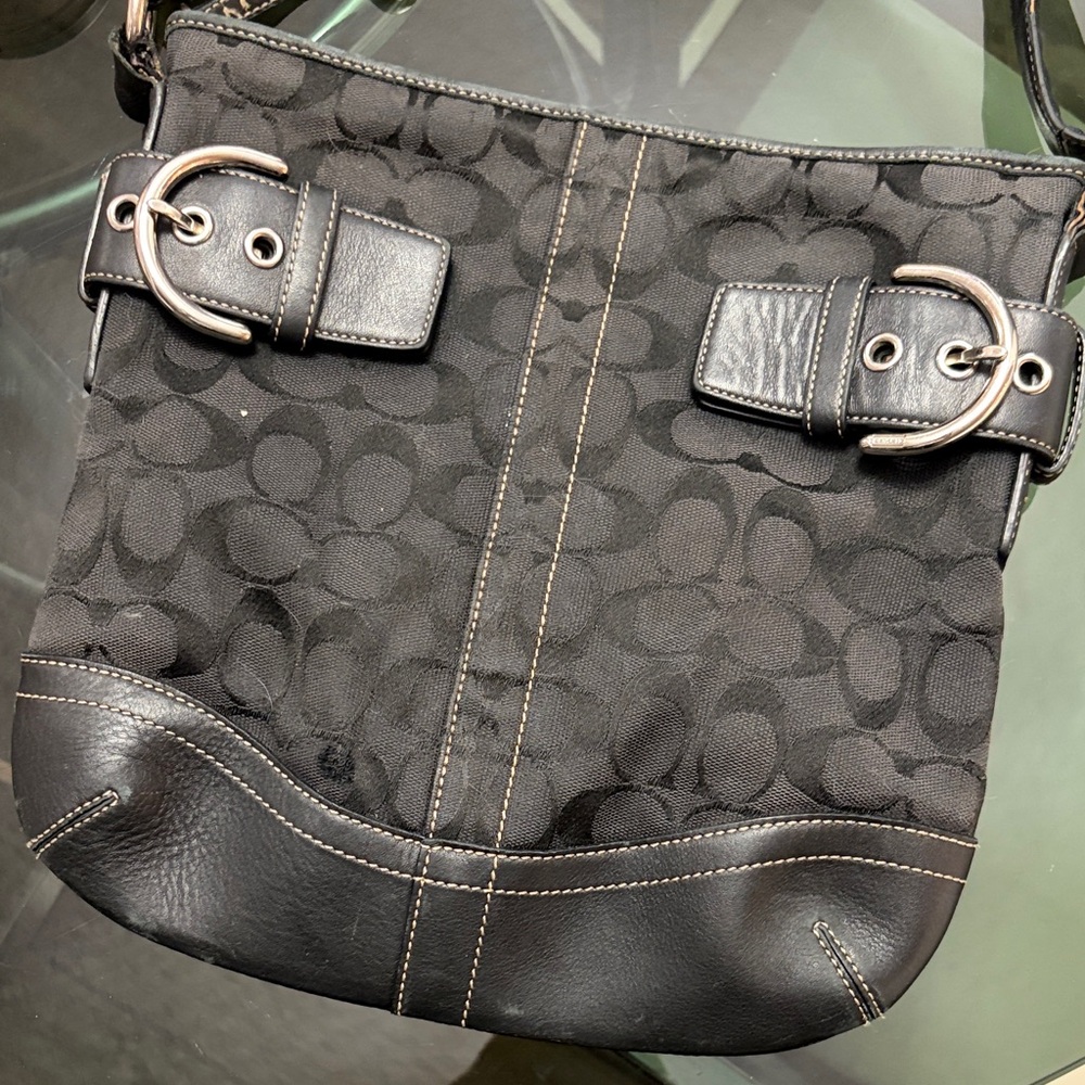 Coach Vintage Style 3574 Black Signature Designer Shoulder Bag or Crossbody